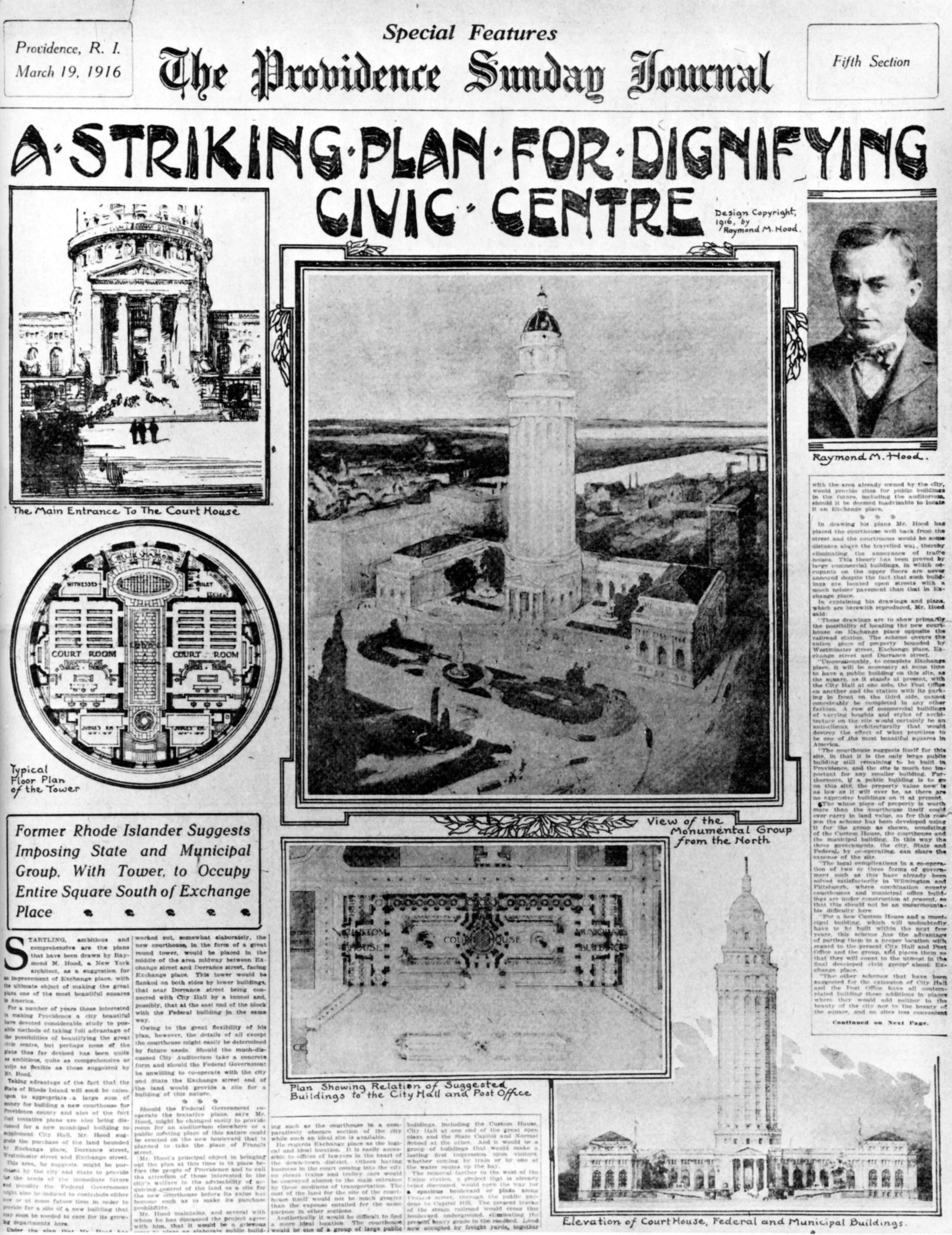 A newspaper clipping of a city center plan